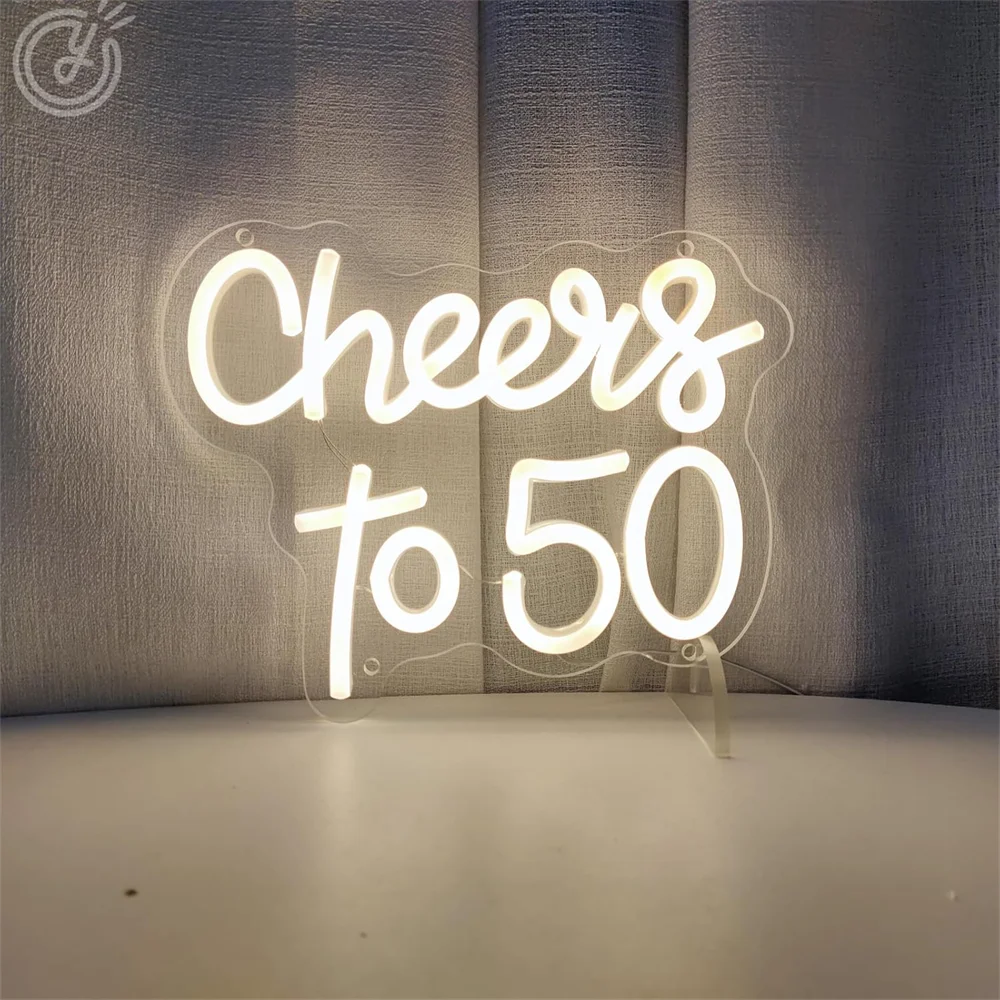 Cheers to 50 Years Neon Sign 50th Anniversary Decorations, LED Lights Sign 50th Birthday Decorations for Living Room Bedroom Bar