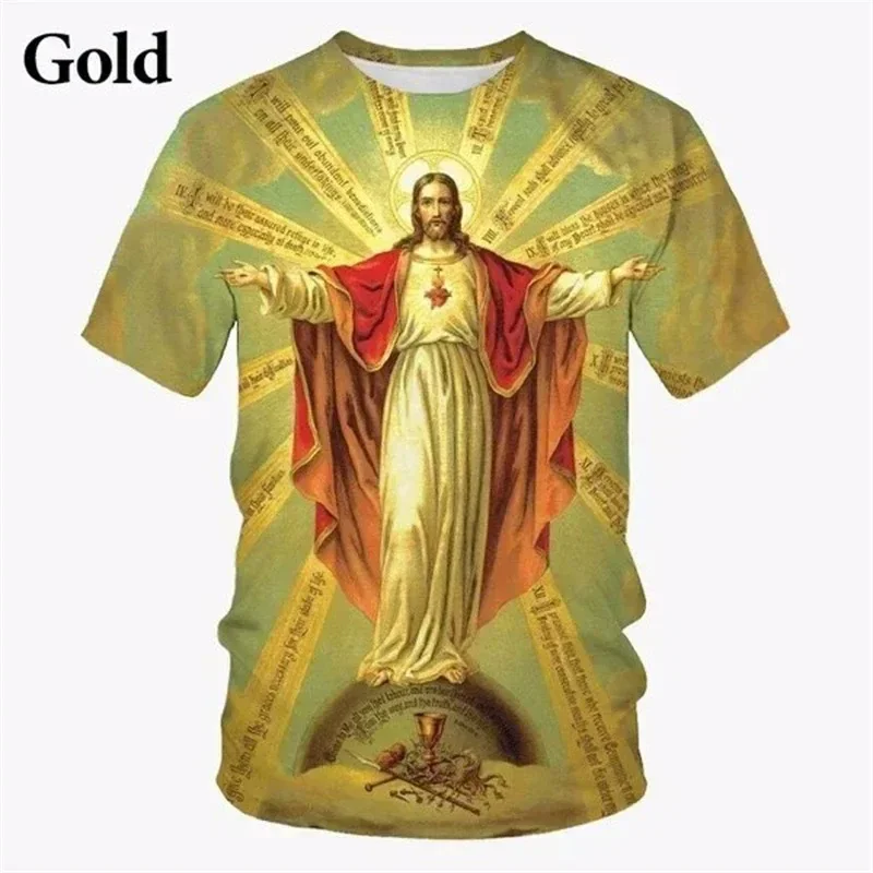 Summer New Men\'s Top 3D Printed Pattern Jesus God Fashion Trend Short Sleeve Comfortable Casual Plus Size Round Neck Top