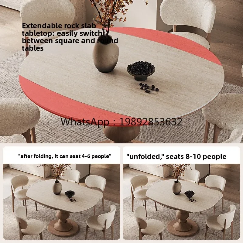 B1 Mid-Century Style Extendable Rock Slab Dining Table Modern Minimalist Home Use Small Apartment Square And Round Dual-Use1