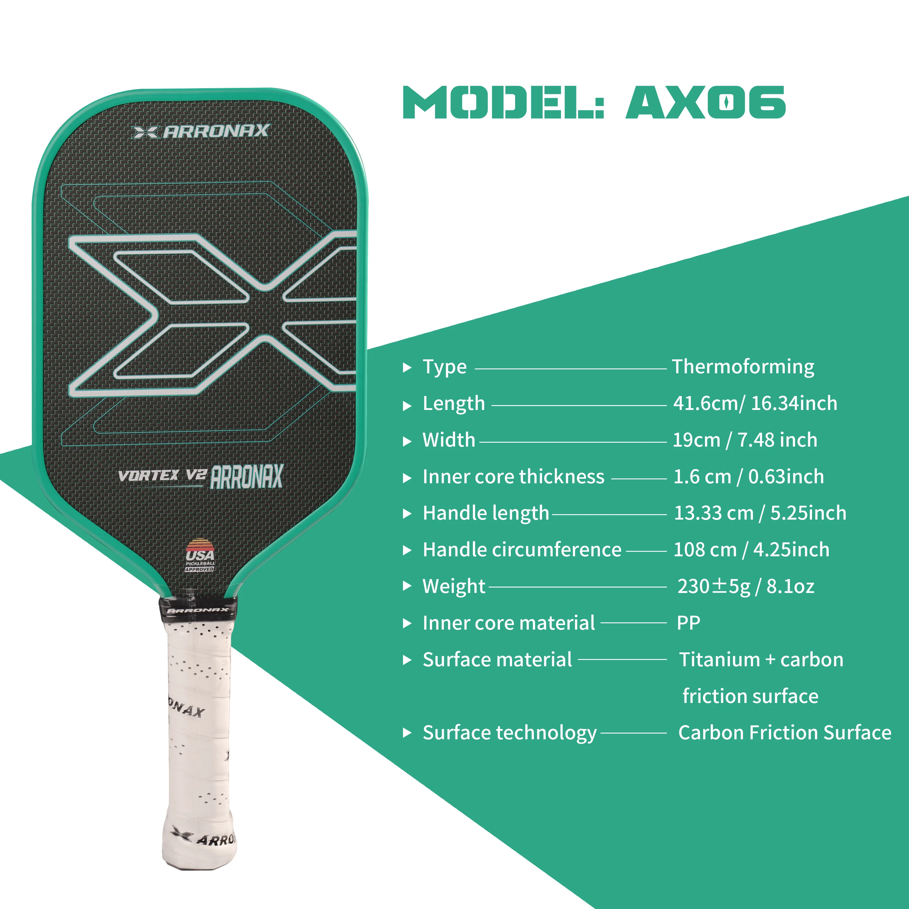 ARRONAX Pickleball Paddle Raw Titanium Carbon Friction Surface Pickle Balls Racket 16MM Elongated Hybrid Foam Edge