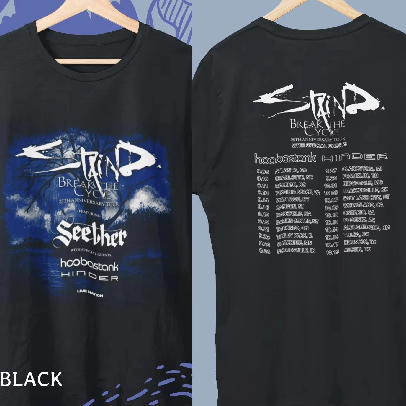 2026 Staind Break The Cycle 25th Anniversary Tour T-shirt Seether Hoobastank Hinder Double Sided Rock Fans Cotton Short Sleeve