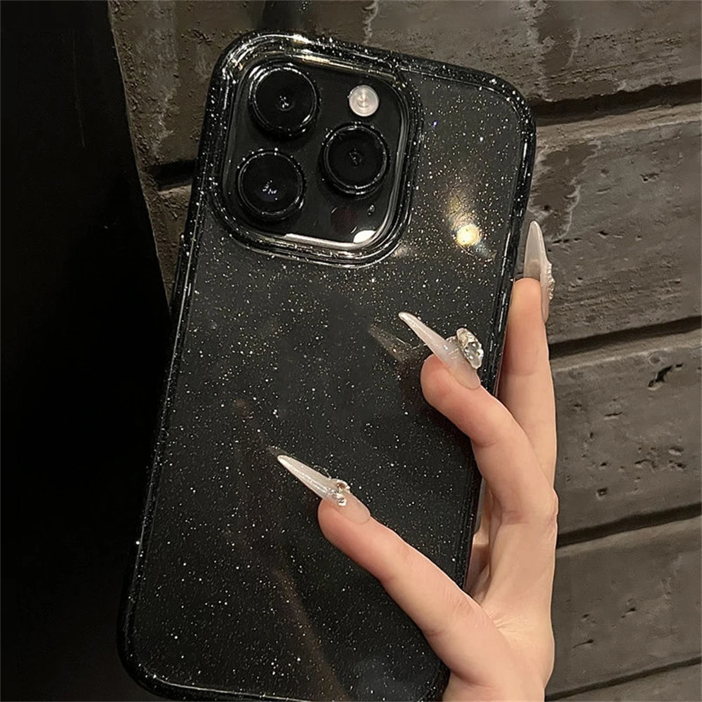 Luxury Transparent Glitter Bling Case For iPhone 11 12 13 14 15 16 Pro Max X XR XS 7 8 Plus Clear Soft Shockproof Bumper Cover