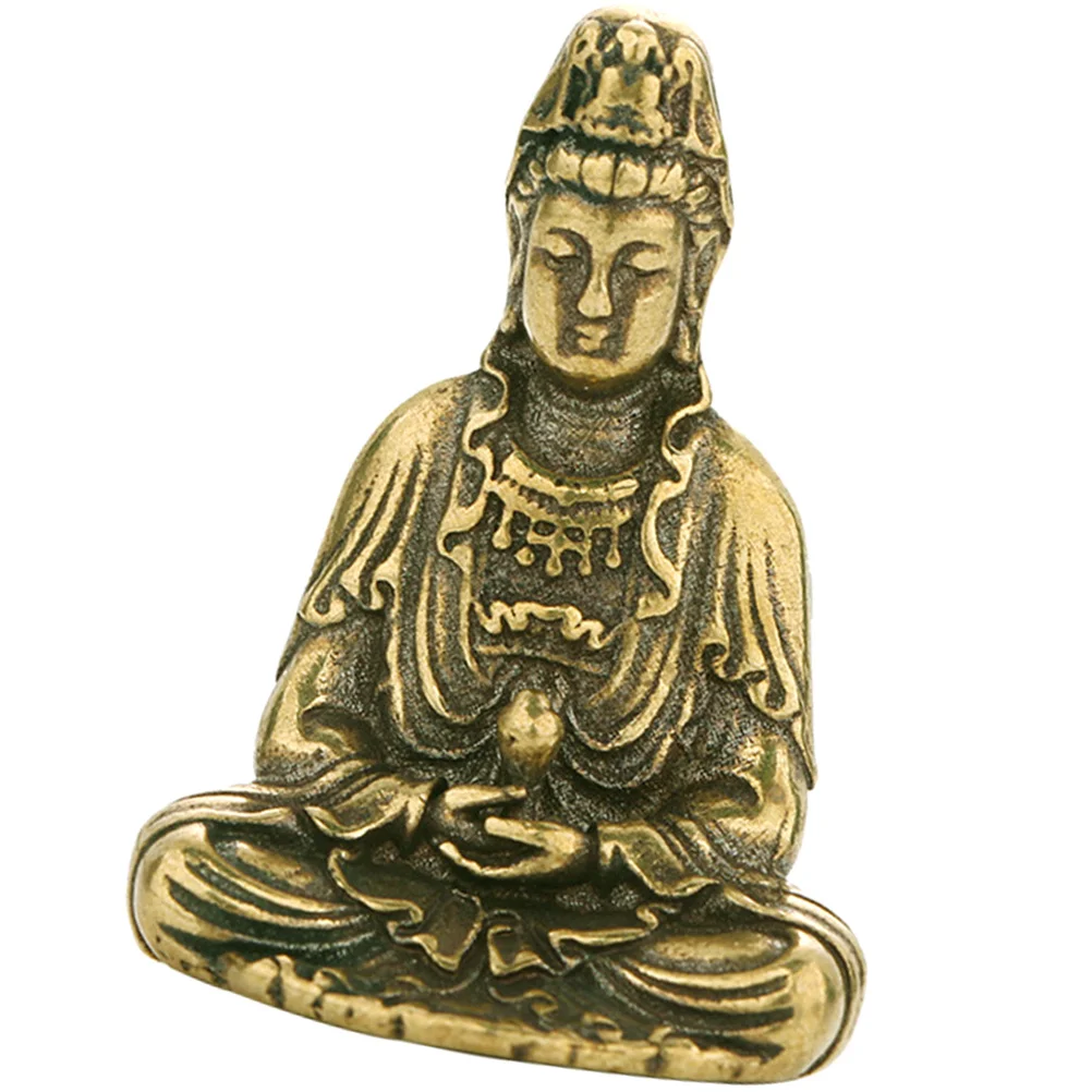 

Mini Brass Avalokitesvara Statue Home Decoration Craft for Desktop Office Living Room Cabinet Decor Vintage Style Sacred