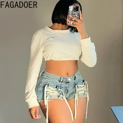 FAGADOER Fashion Hot Girl Street Lace Up Jean Shorts Women High Waisted Button Slim Denim Shorts Female Bandage Cowboy Bottoms