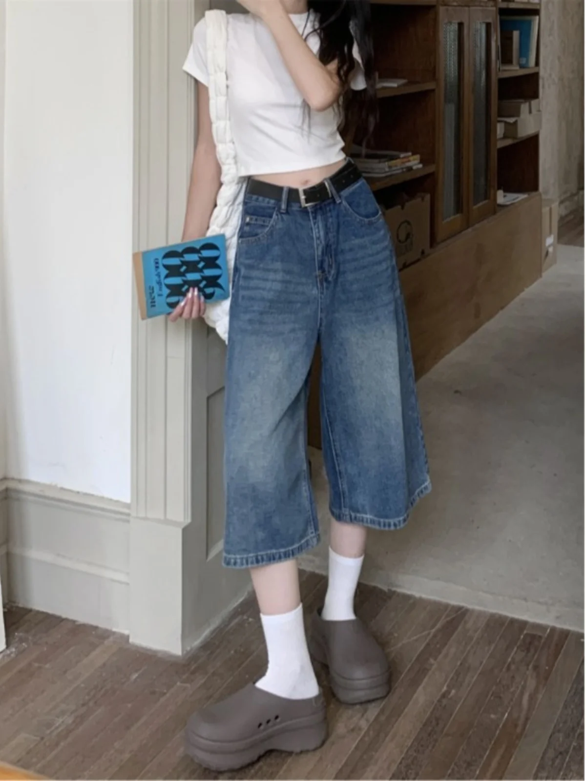 

American Retro High Street Women's Jeans High Waist Straight Leg Wide Leg Seven-Foot Pants Elegant Spring New Arrival