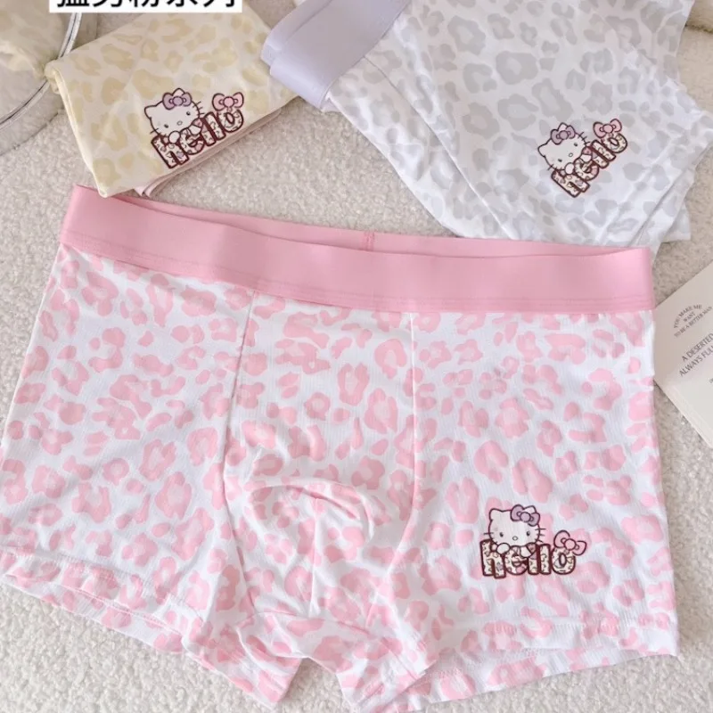 HelloKitty Cute Cartoon Ice Silk Underwear for Men Breathable Leopard Print Seamless Panties Ultra-thin Quick Dry Underpants