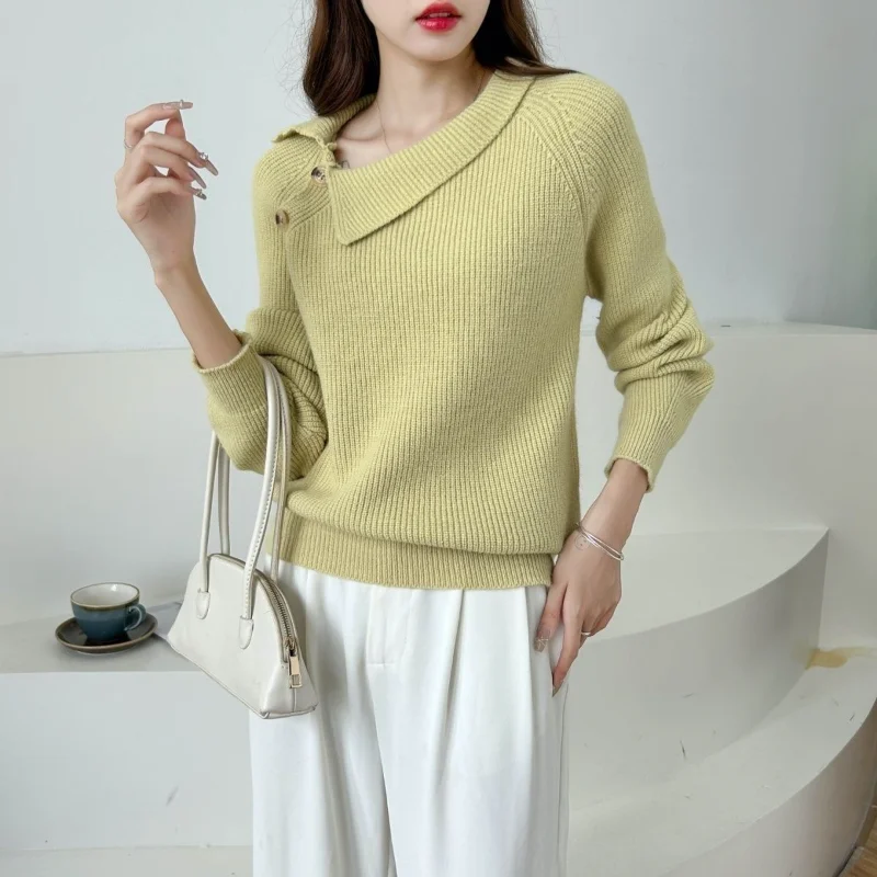 

Age-reducing Oblique Lapel Sweater New Style and Sweet Knitted for Women