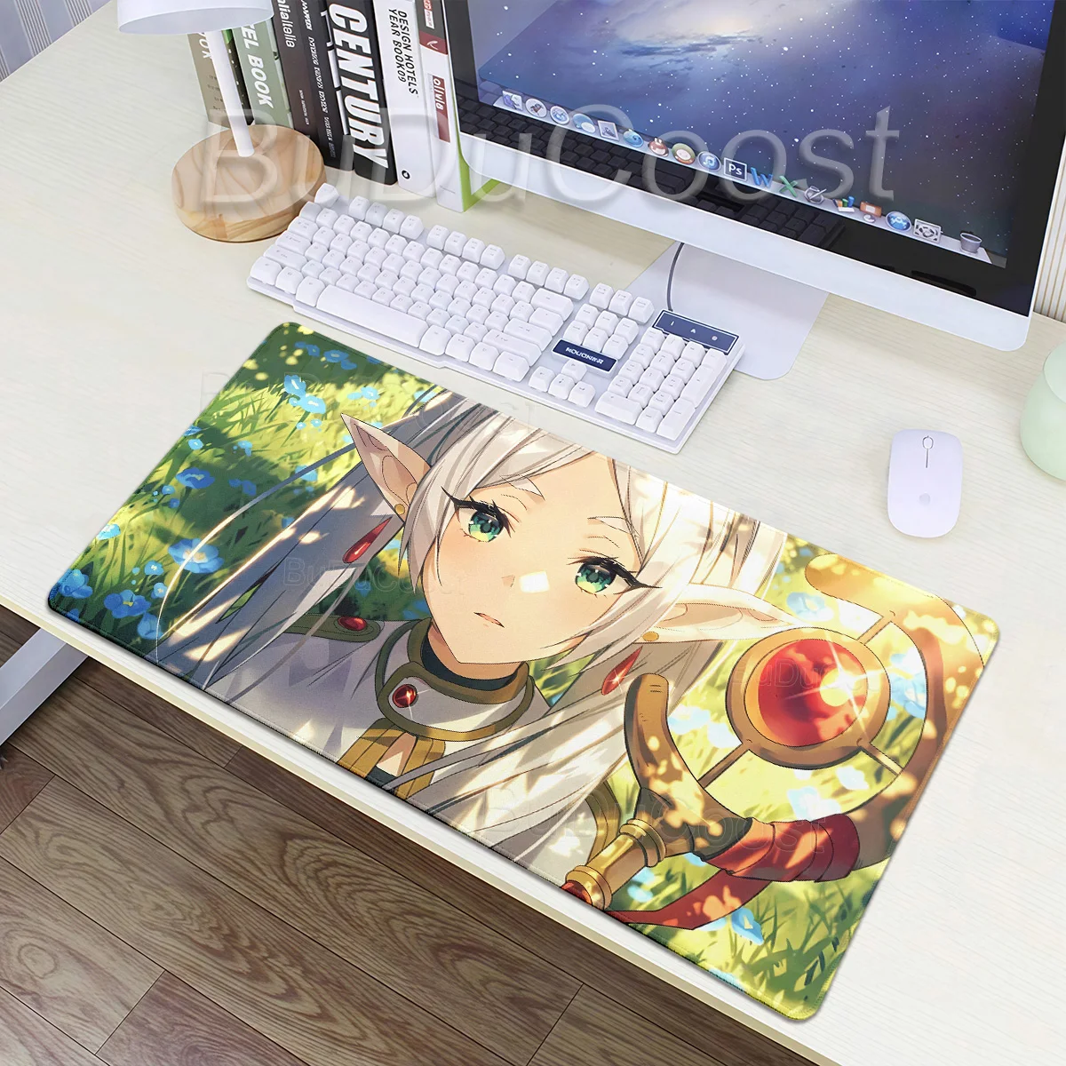 Anime Frieren Mauspad Schreibtisch-Deko mit Verstärkten Kanten Weiche Gaming-Tastatur Computer Gamer Großes Gummi-Mauspad Laptop-Schreibtischunterlage