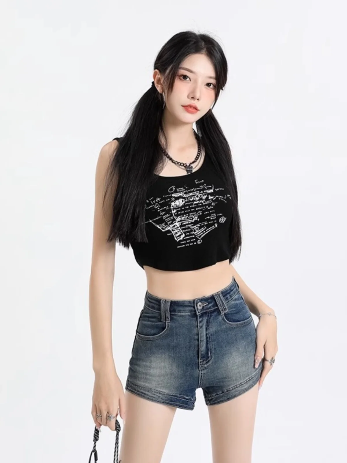 Sexy Retro High Waist Denim Shorts Women's Bodycon Slimming Ultra-Shorts A-Line Summer American Hot Pants Cotton Stretch Fabric