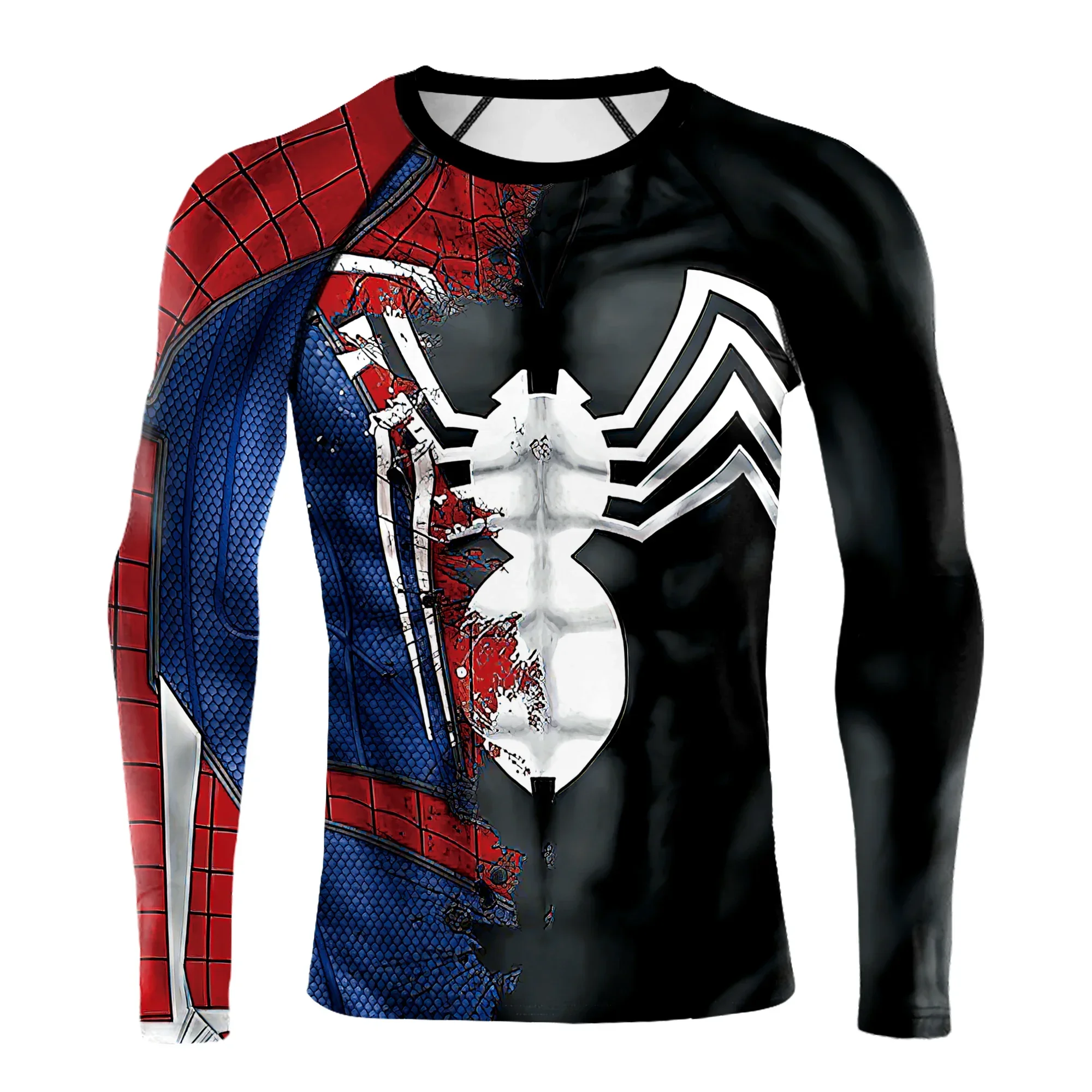 Camiseta Classic de super Heroes masculinos 2025، manga SPIDER cosplay Compression Sports and Fitness camiseta de manga larga #3