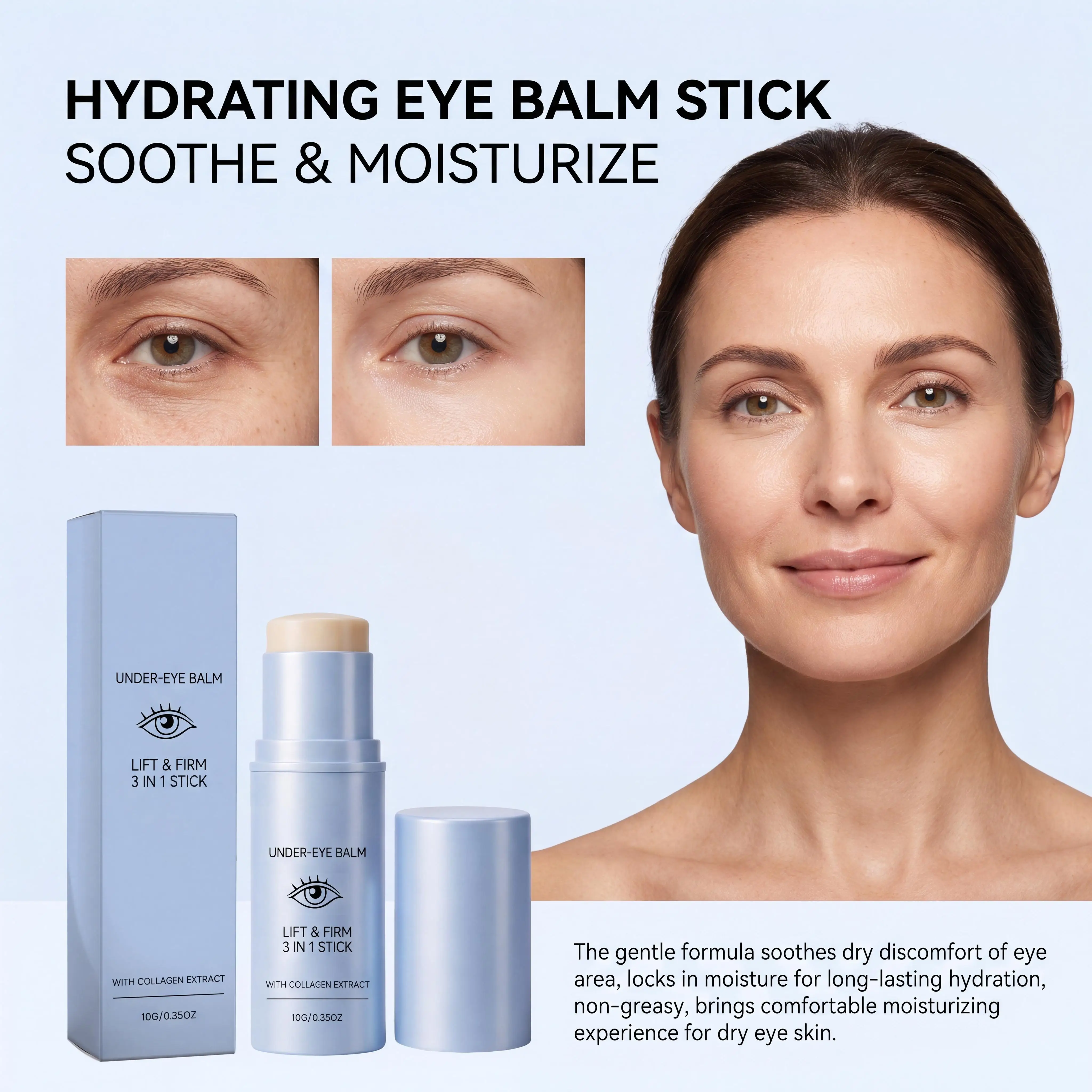 Collagen Eye Balm Stick Lift Firm Moisturize Skin 3 In 1 Multi Balm Stick Reduce Puffiness Reduce Eye Fine Lines Under Eye Balm
