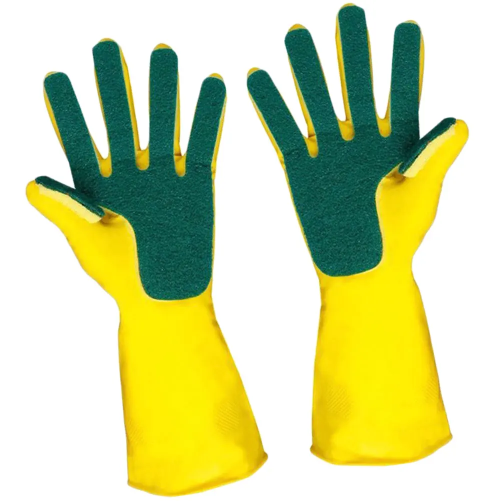 

1 Pair Dishwashing Gloves Latex Kitchen Cleaning Gloves Nonslip Housework Gloves for Home Daily Use (Double Scouring Pads)