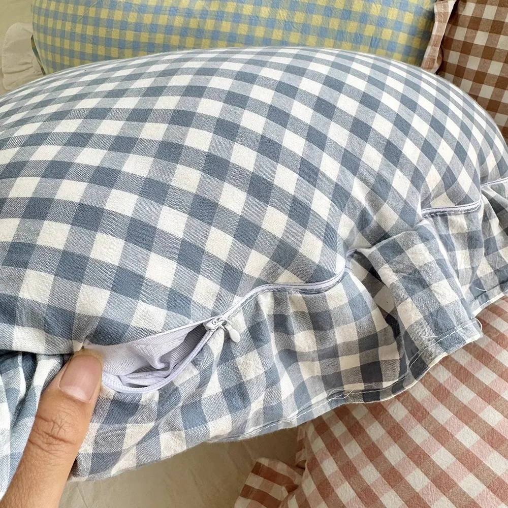 45cm INS Heart Shaped Plaid Cushion Lovely Nordic Heart Pillow Cushion Backrest Room Decoration Cotton Covered Ruffle Pillow