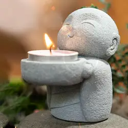 Minimalist  Buddha Statue Candlestick Cute Little Monk Resin Buddha Figurine Decorative Collection Tea Light Holder