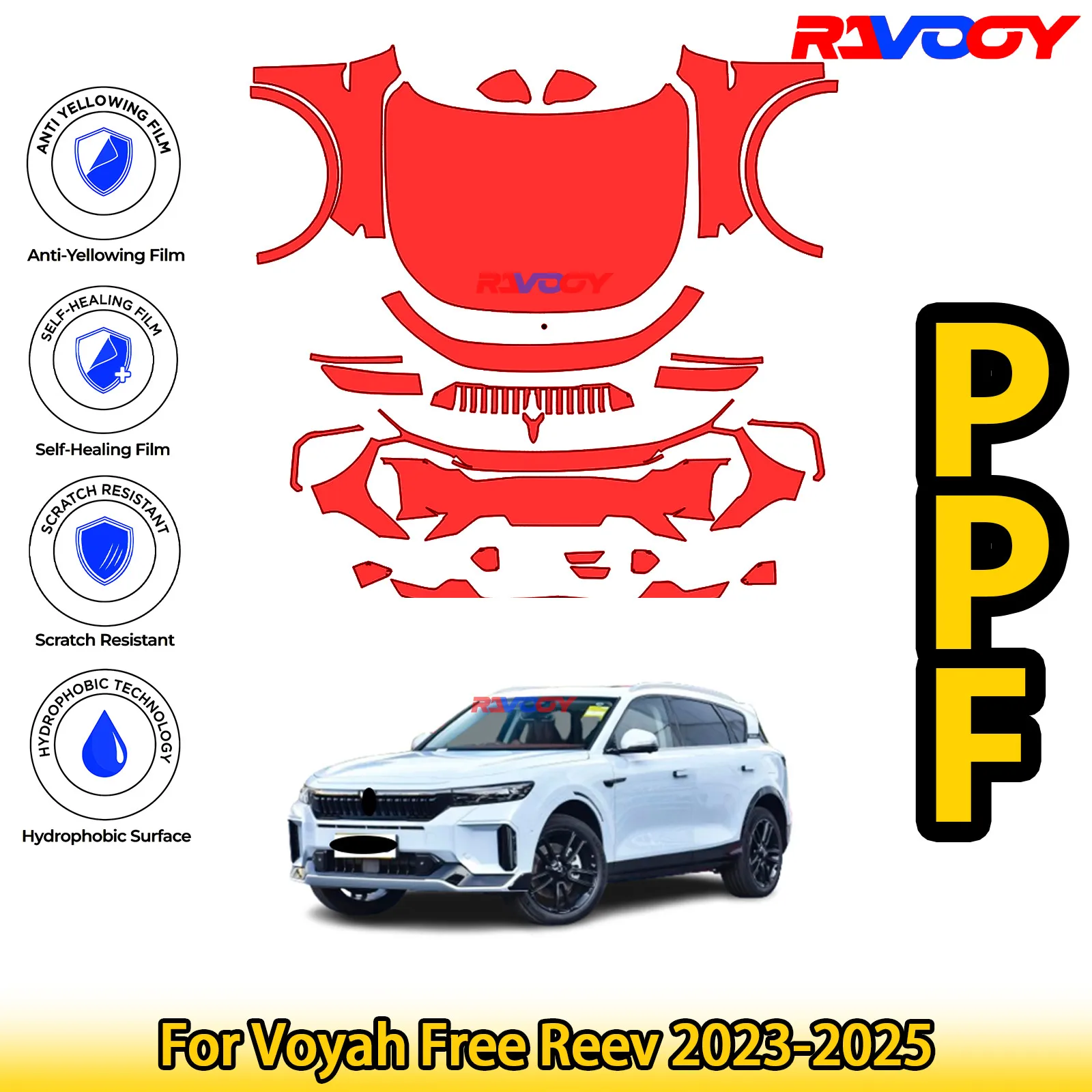 

Для Voyah Free Reev 2023-2025 глянцевая матовая черная предварительно вырезанная передняя защитная пленка PPF Kit