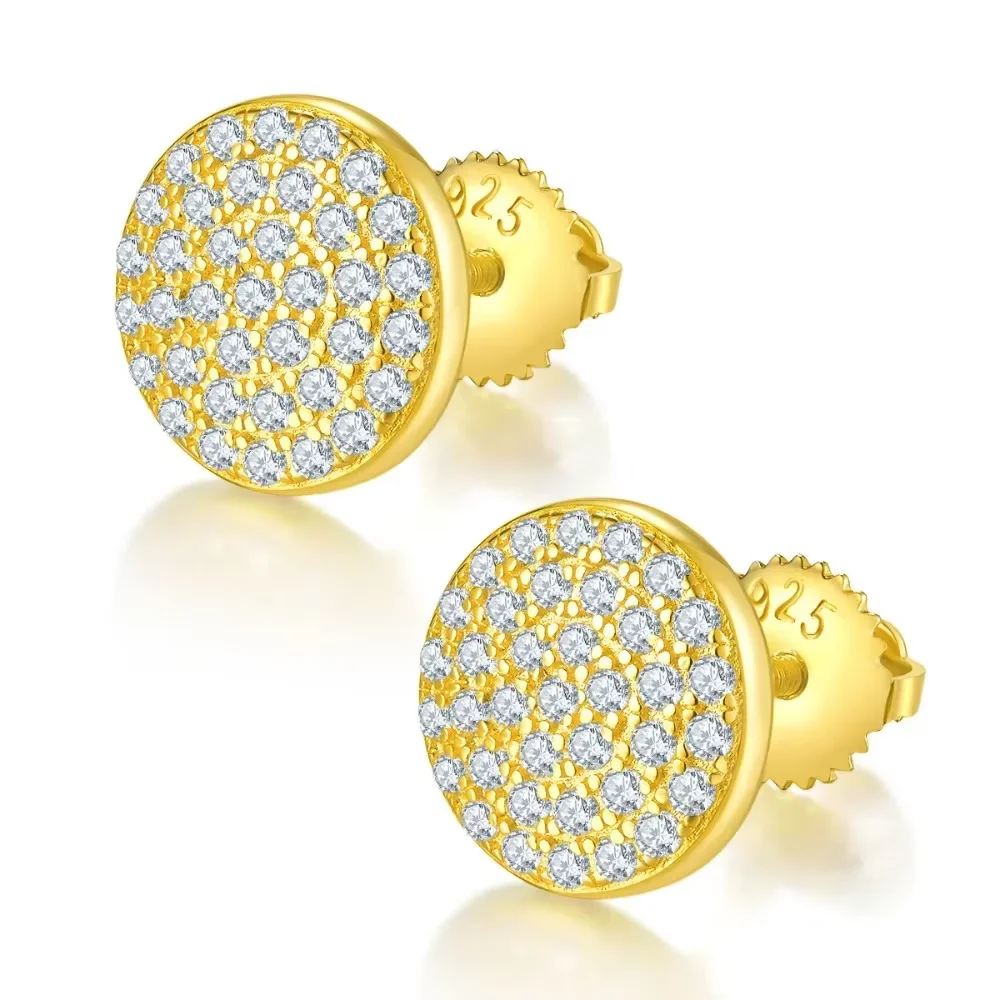 

M-JAJA Full Moissanite Round Stud Earrings for Women 100% S925 Sterling Silver Diamond Earrings for Men Hip Hop Luxury Jewelry