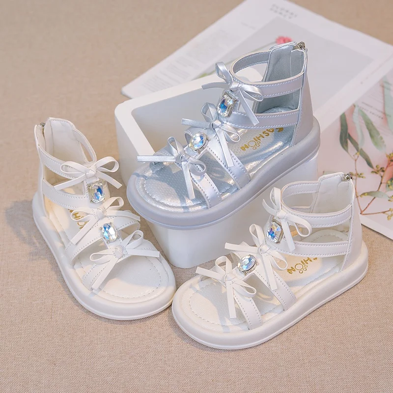 

Summer Round Bow Sexy and Comfortable Children's Sandals Fashionable New Diamond Elegant Bag with Princess Sandals for Women