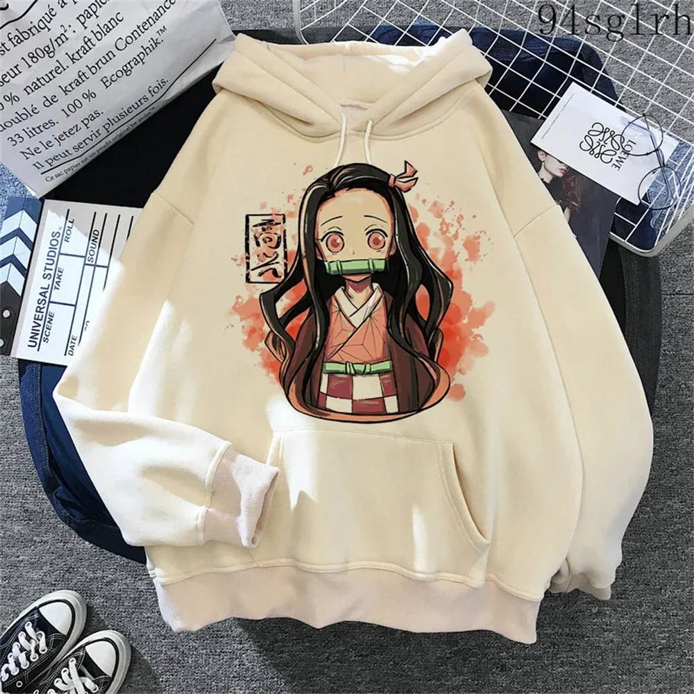 Cute Nezuko Anime Print Hoodies Women Demon Slayer Manga Sweatshirts Fashion Street Hoody Loose New Sweatshirts Warm Fleece Tops