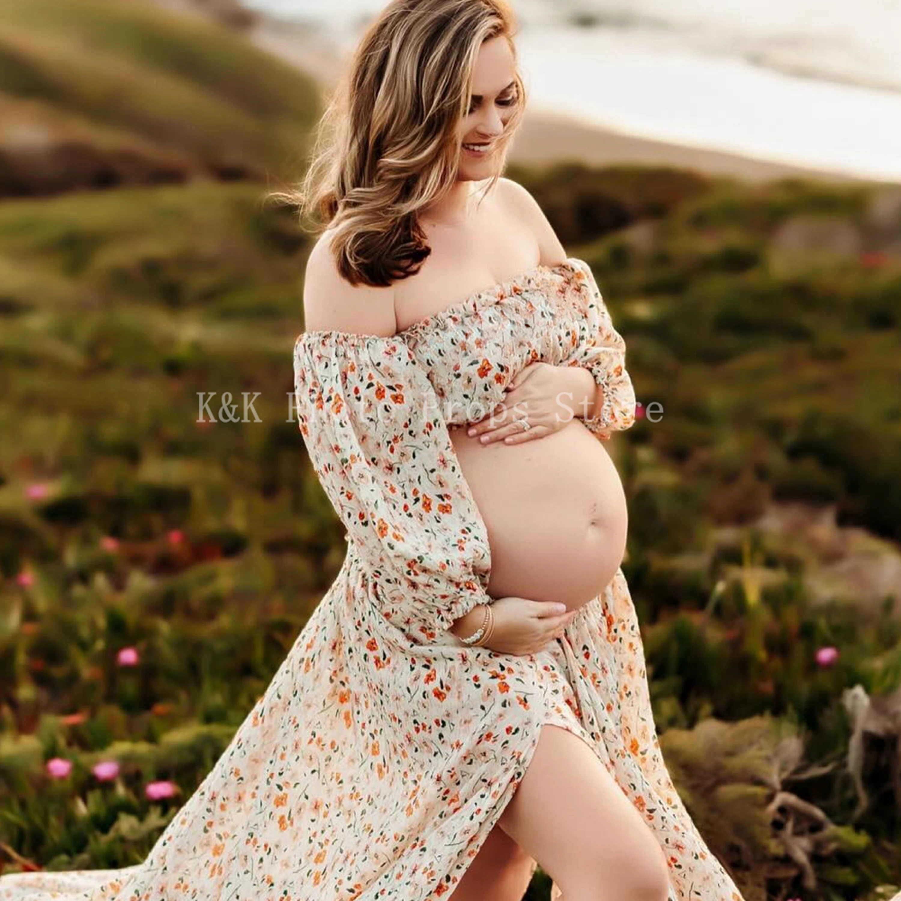 Boho Maternity Dress For Photoshoot Set Long Sleeve and Short Sleeve Blouses for Women -Maternity Gowns Photography