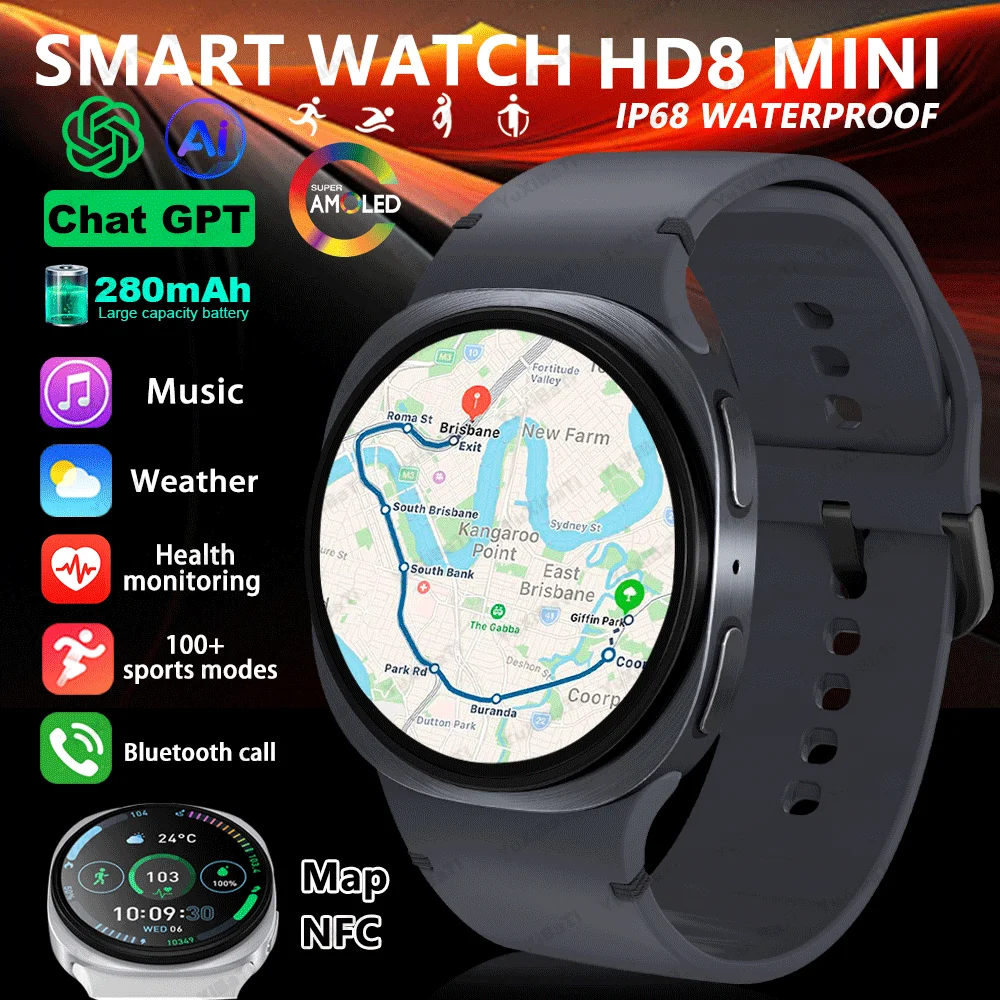 

2025 New Watches 8 GPS Track Smart Watch For Men Women Health Sport AMOLED Heart Rate Bluetooth Call IP68 Waterproof Smartwatch