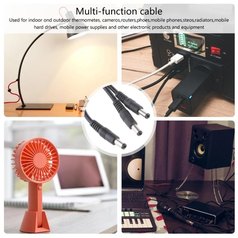 HX6A High Conductivity DC5525 Splitter Cable CCTV Power Splitter Cable Connecting Two Devices with 5.5MMx2.1MM Input