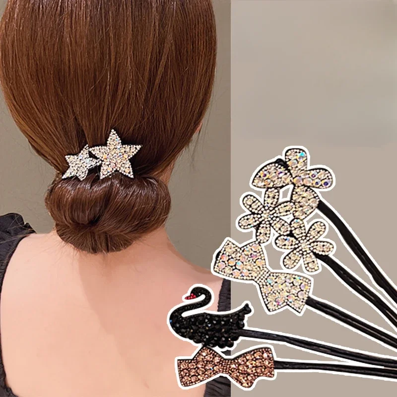 Rhinestone Star Magic Bun Maker Flower Bud Head Bun Maker Bow Pearl Hair Pin Lazy Hair Dish Artifact Women Hair Braiders