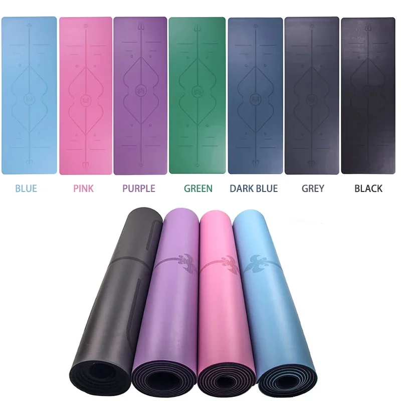 5mm Fitness OEM Custom Print Non Slip Natural Rubber Bottom PU Yoga Mat With Line Position