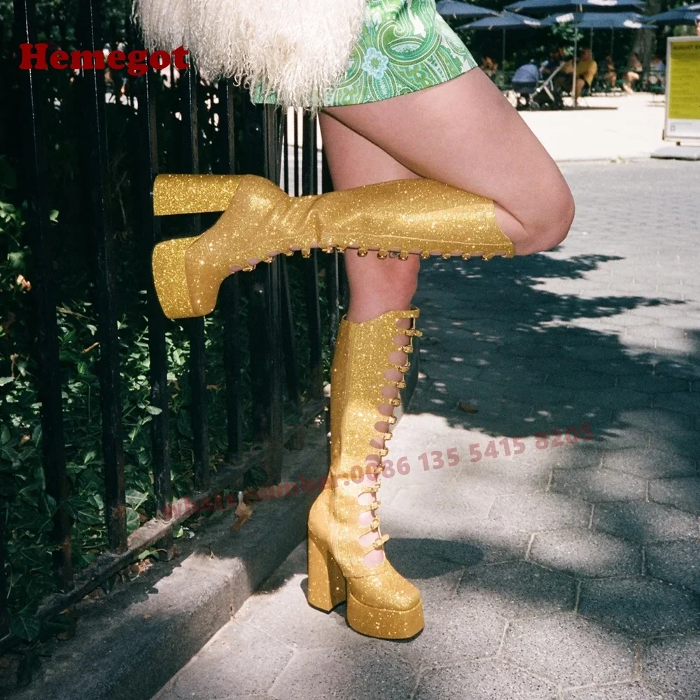 Sandalias de mujer con hebillas de tacón grueso y punta redonda dorada, sandalias recortadas con plataforma de terciopelo, botas de verano con cremallera lateral sólida, zapato de lujo