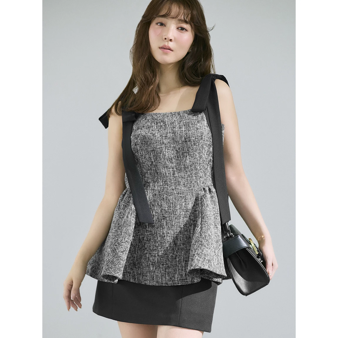 

F Home Knot Decorative Shoulder Strap Waist Pleating Fish Tail Swish Vest Top Chinese Style Slim Fit Polyester Fiber