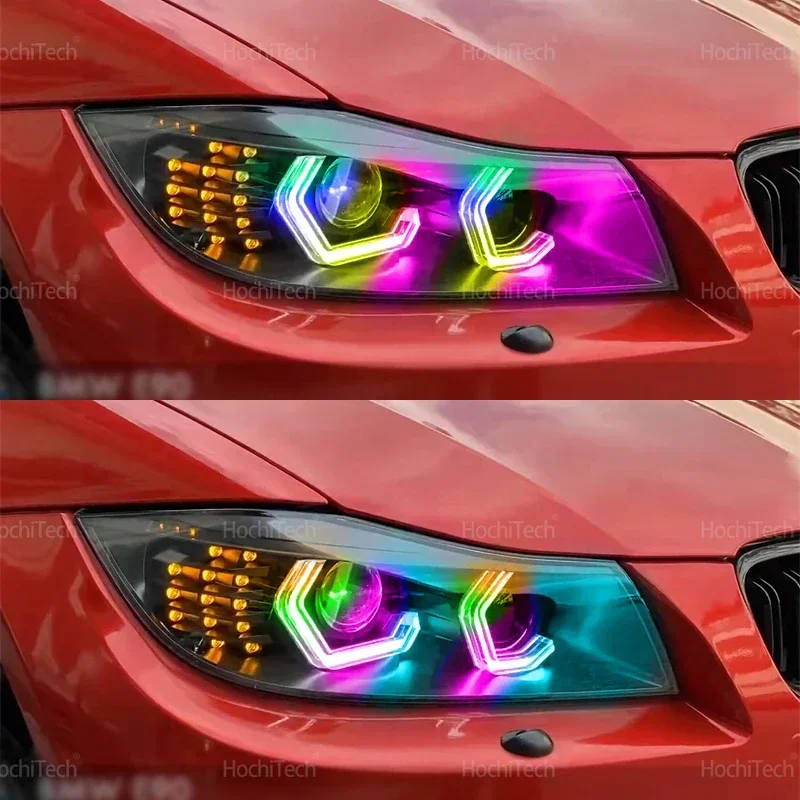 For BMW 3 Series E90 E91 2005-2012 Sequential APP Remote control M4 style Muti-colored modes Angel Eyes Ring LED Turn signal
