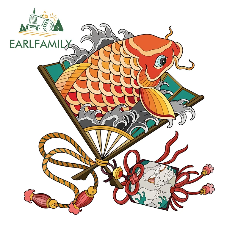 EARLFAMILY 13cm × 13cm Creative Japanese Style Car Stickers Deocr Koi Folding Fan Design Decals Waterproof Vinyl Car Wrap