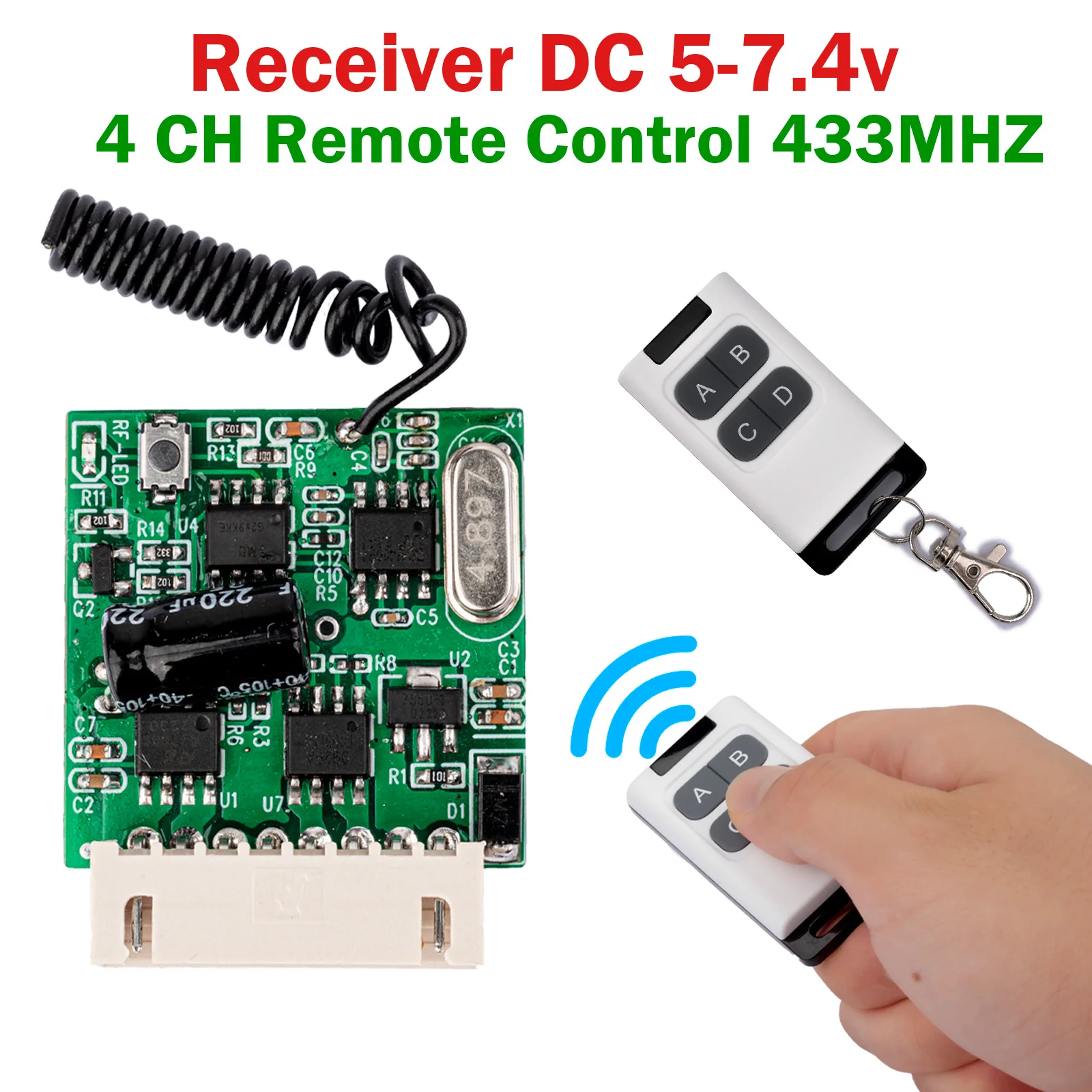 4CH Wireless Remote Control Receiver With Antenna for 1/10 RC Crawler Axial TRX4 TRX6 SCX10 D90 CC01 MST CFX Gen8 TF2 YK4102