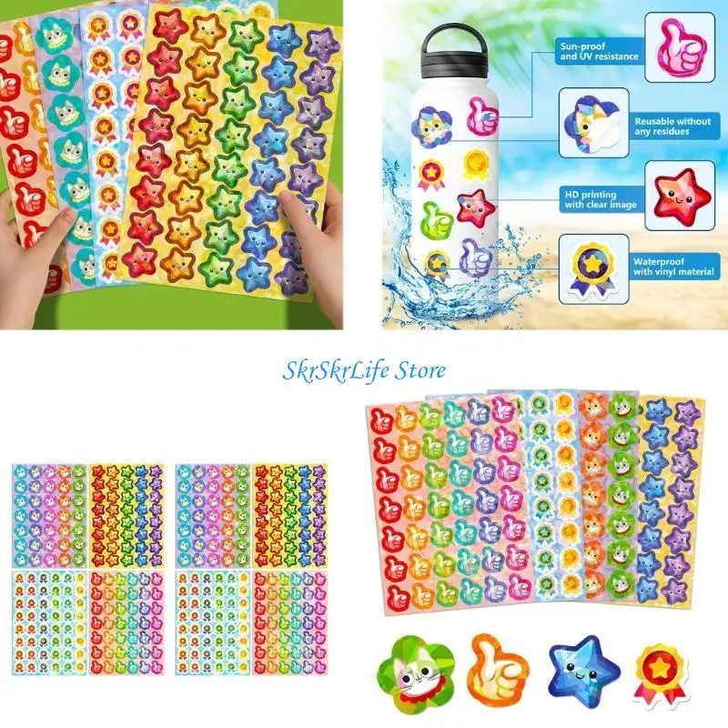 

E65E 330PCS Reward Stickers Motivational Stickers Star Flower Stickers Thumb Up Stickers for Water Bottle Notebook Laptops