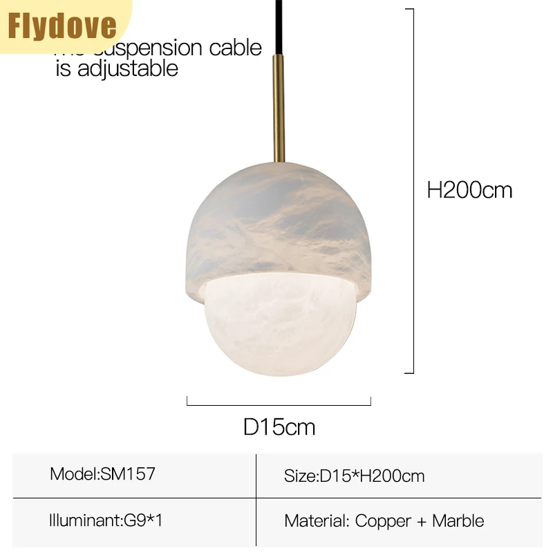 Spanish Restaurant Marble Brass LED Pendant Light Minimalist Design Bedroom Bar Counter Bedside Single Head Hanging Line Light