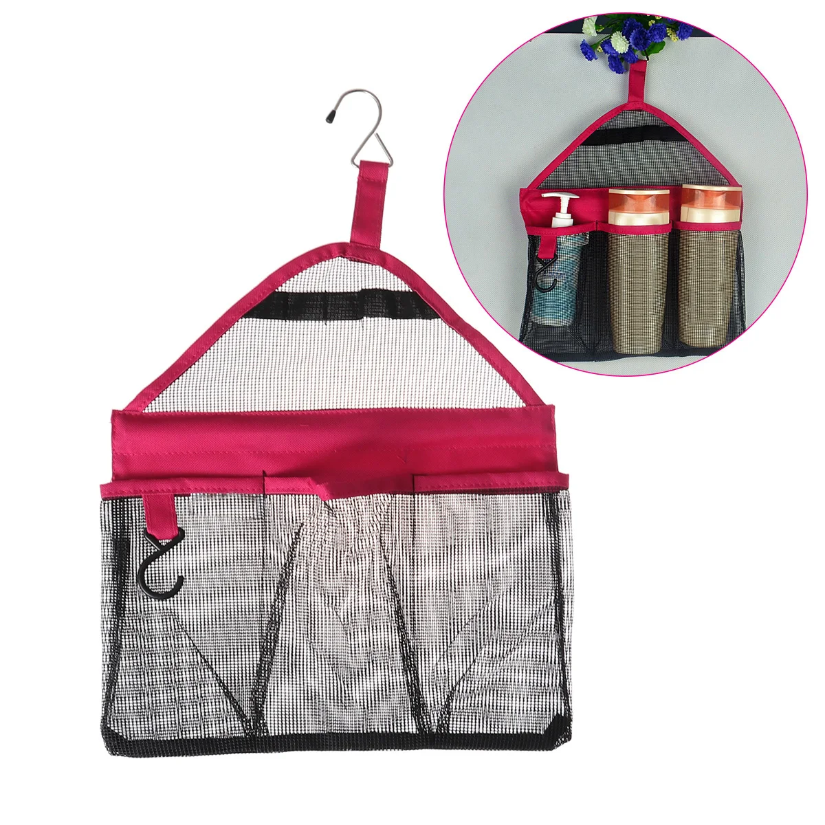 

Bathroom Hanging Shower Tote Bag Waterproof Mesh Organizer Multi Section Travel Toiletry Storage Shower Bag