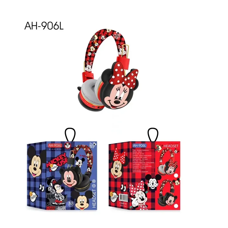 AH-906 Disney Bluetooth Headphones Mickey Minnie Wireless Earbuds HIFI Sound Foldable Headsets with Mic Anime Cartoon Kids Gifts