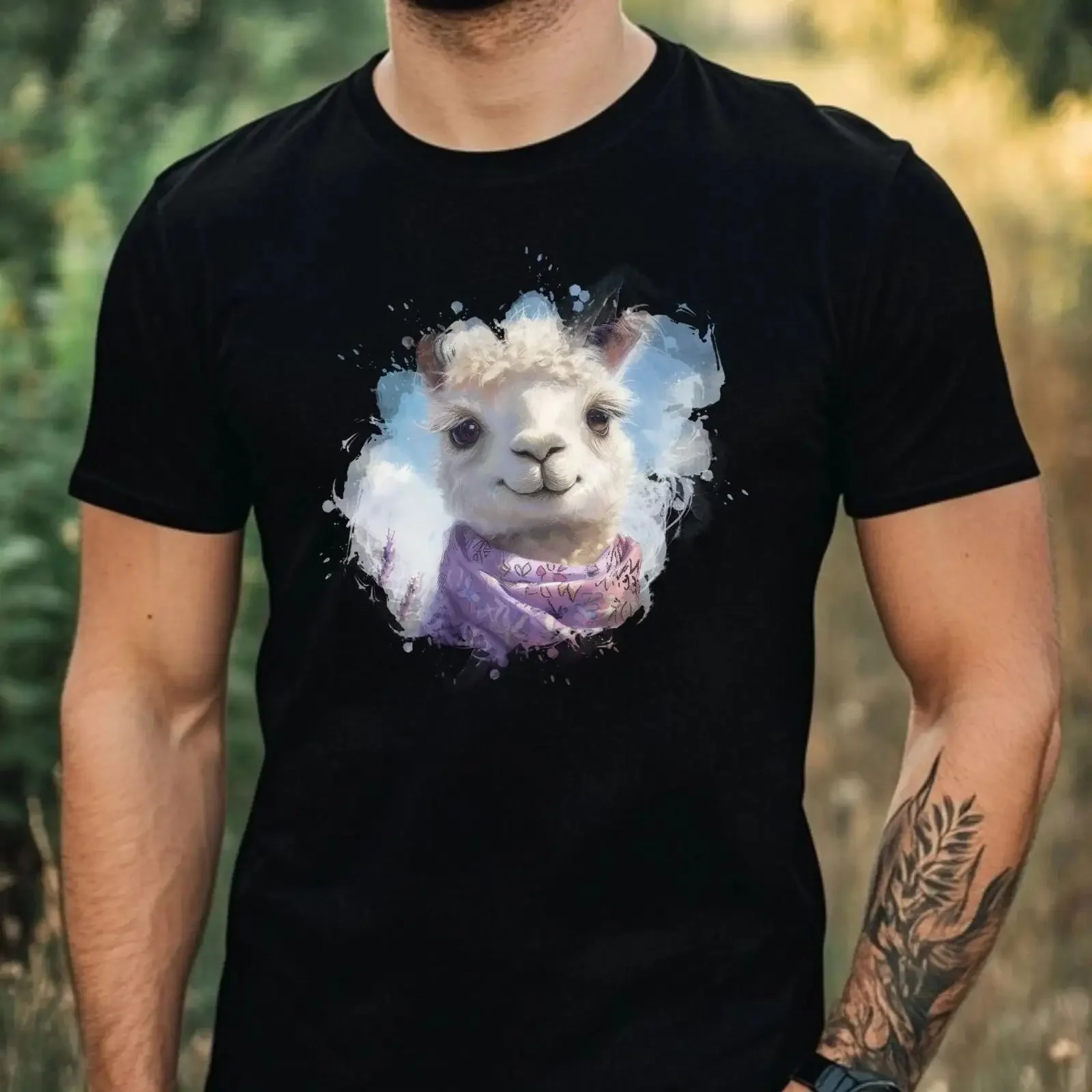 Herren T Shirt Fancy Alpaca Motiv Baumwolle Größe XS bis 5XL vintage Washed Unisex streetwear Versatile Breathable Stretched