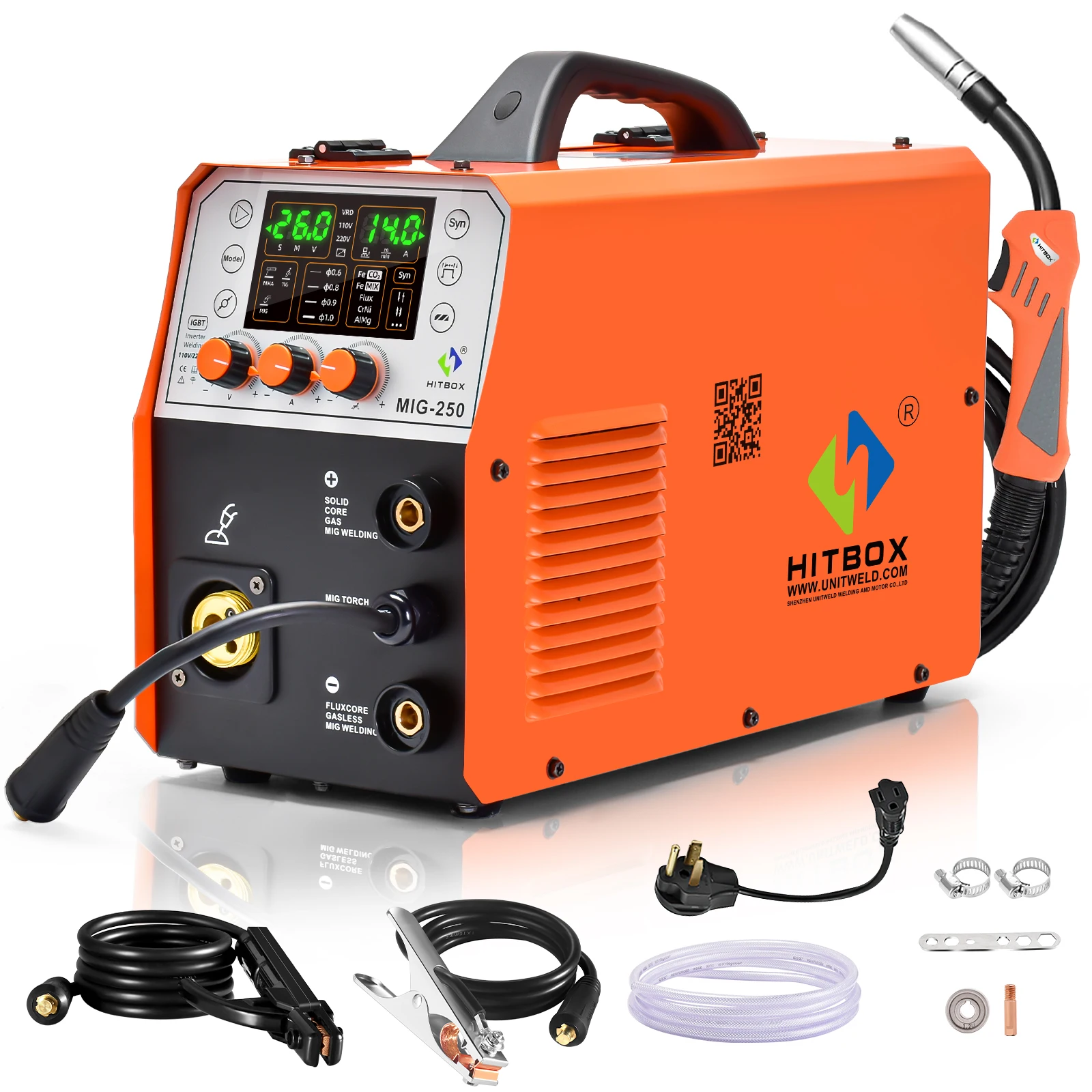 HITBOX MIG250 Portable Inverter Welding Machine Semi-automatic 6 in 1 Gasless TIG MIG Mini Welder Machines For Small Businesses Ferramentas Eletricista