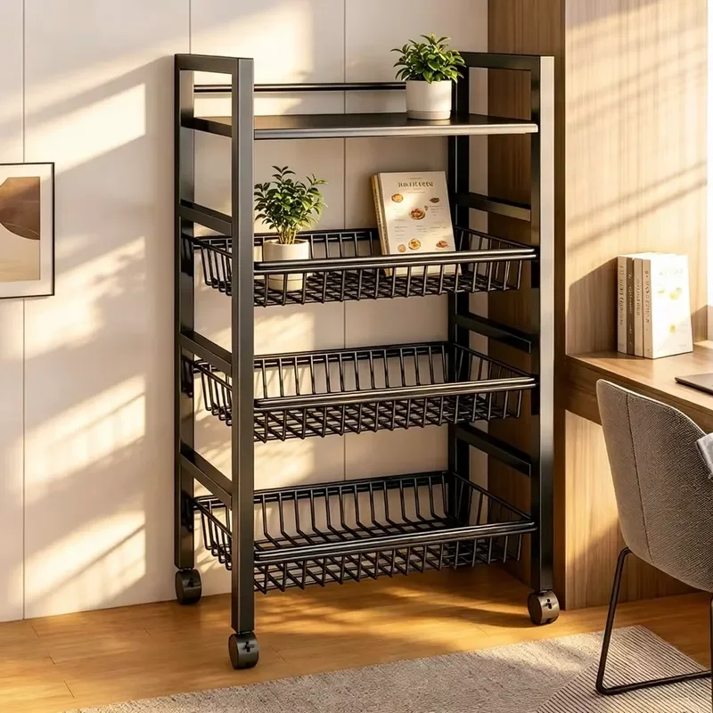 Foldable Metal Kitchen Storage Rack Multi Layer Steel Shelf with Wheels for Vegetable Organizer Home Utility Cart Stand Multi