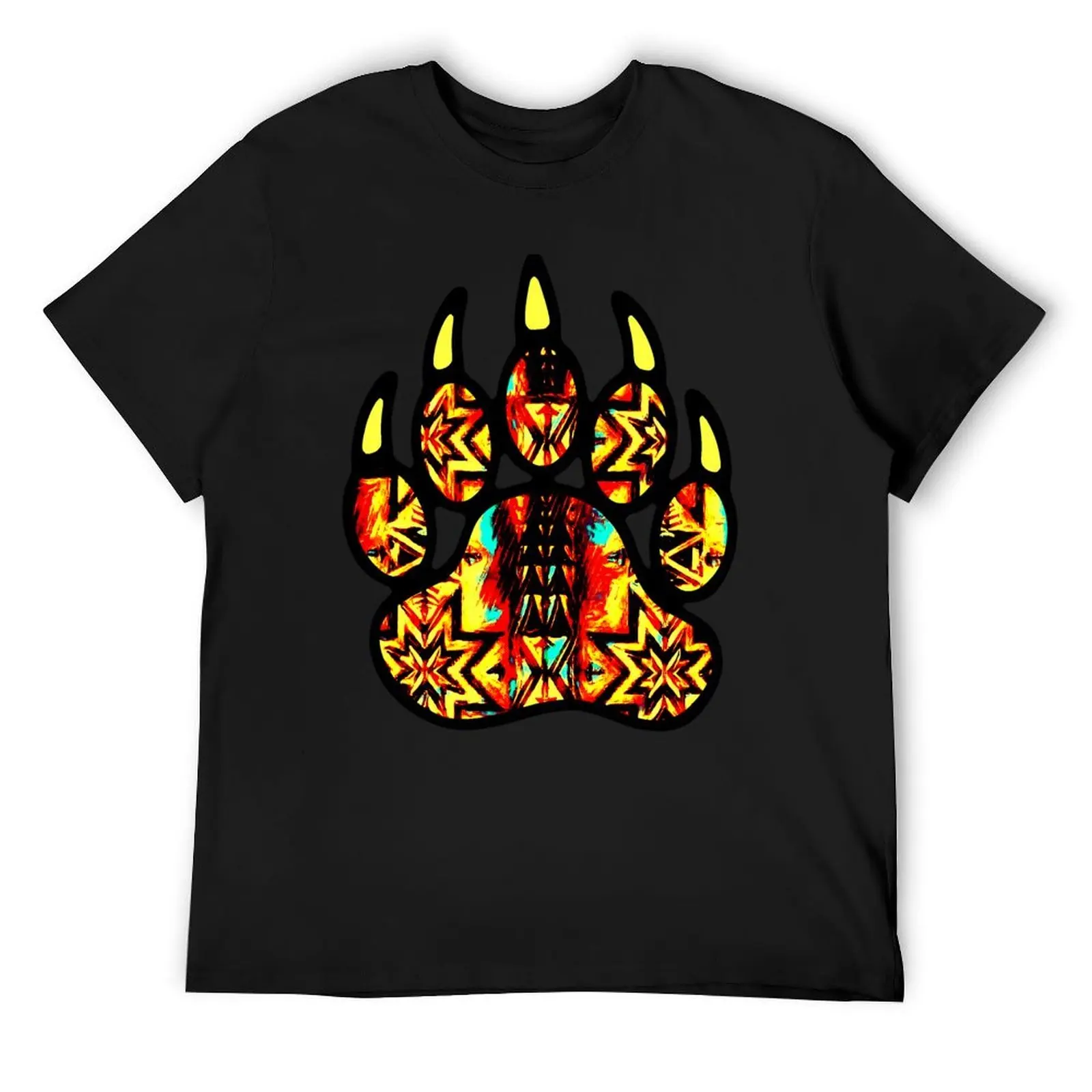 

Native Bear Paw Print Yellow / Red / Turquoise T-Shirt customizeds luxury designer valentines clothes black t-shirts for men