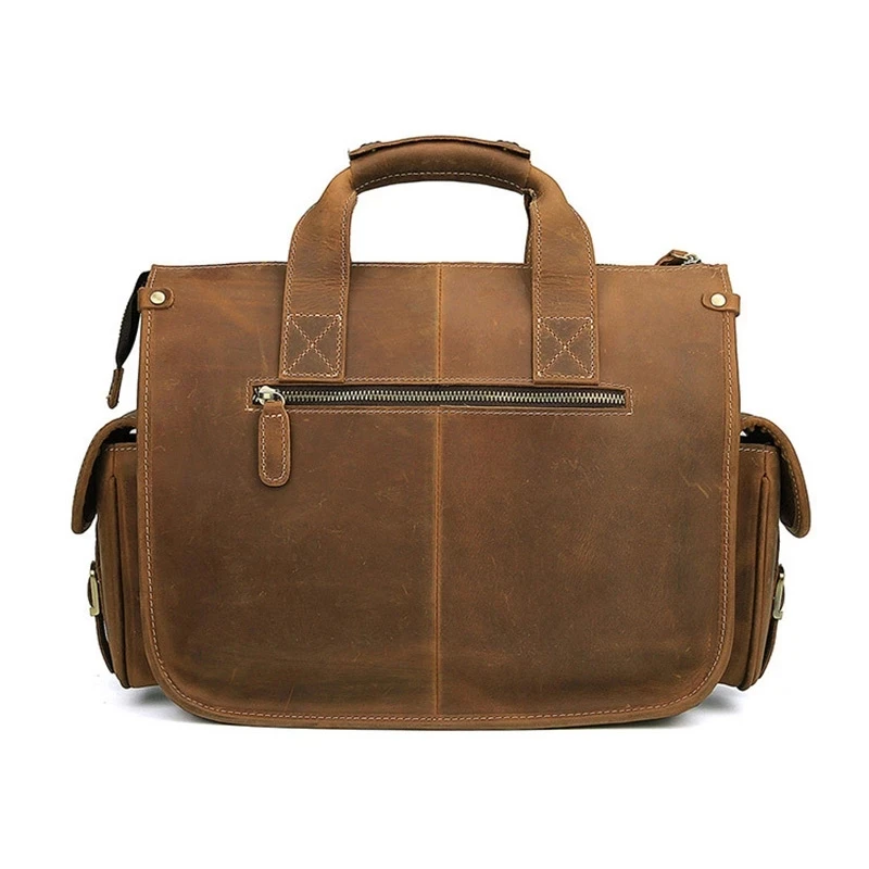 Vintage Crazy Horse Lederen Mannen Aktetas 15 "Laptop Business Tote Koe Schouder Messenger Bag Kantoor Handtas Portfolio