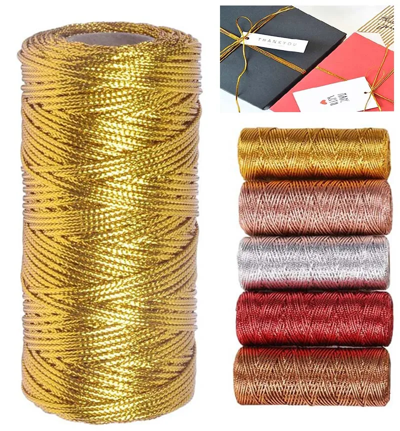 100m/Roll 1.5mm Gold Silver Macrame Cord Rope Twine Packing Rope Ornament String For DIY Wedding Party Christmas Gift Decor