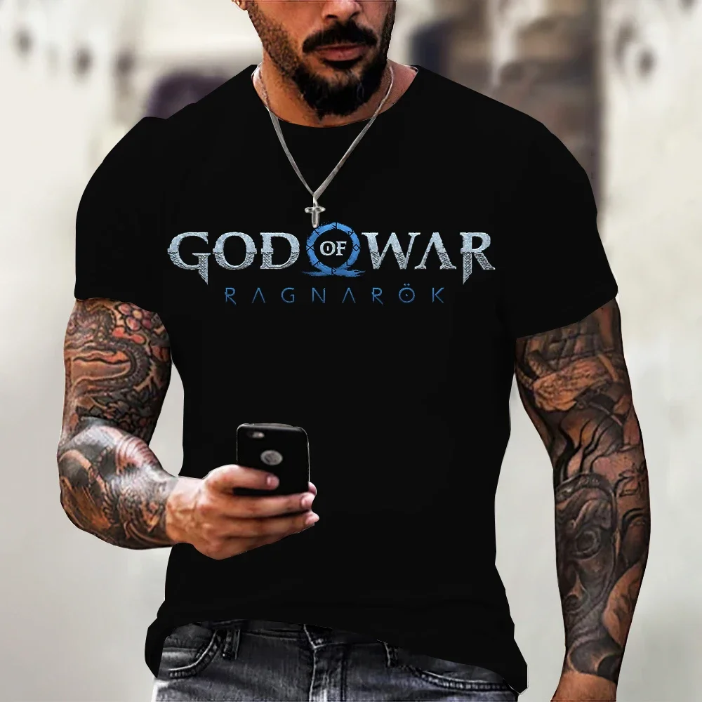 New Fashion God of War 2 Ragnarok 3D Printed T-shirt Men\'s O-neck Flat Cloth Shirt Fun Classic Short Sleeves Plus Size Top Men\'s