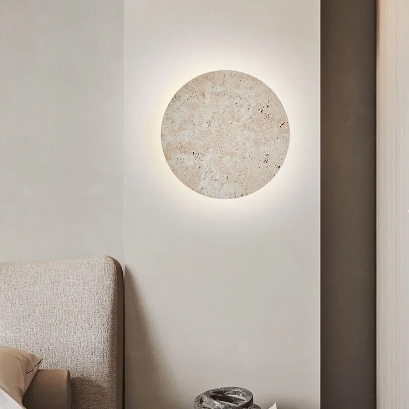Natural limestone circular wall lamp Nordic creative 3000K bedroom lamp dining room living room LED interior decoration 28/30cm