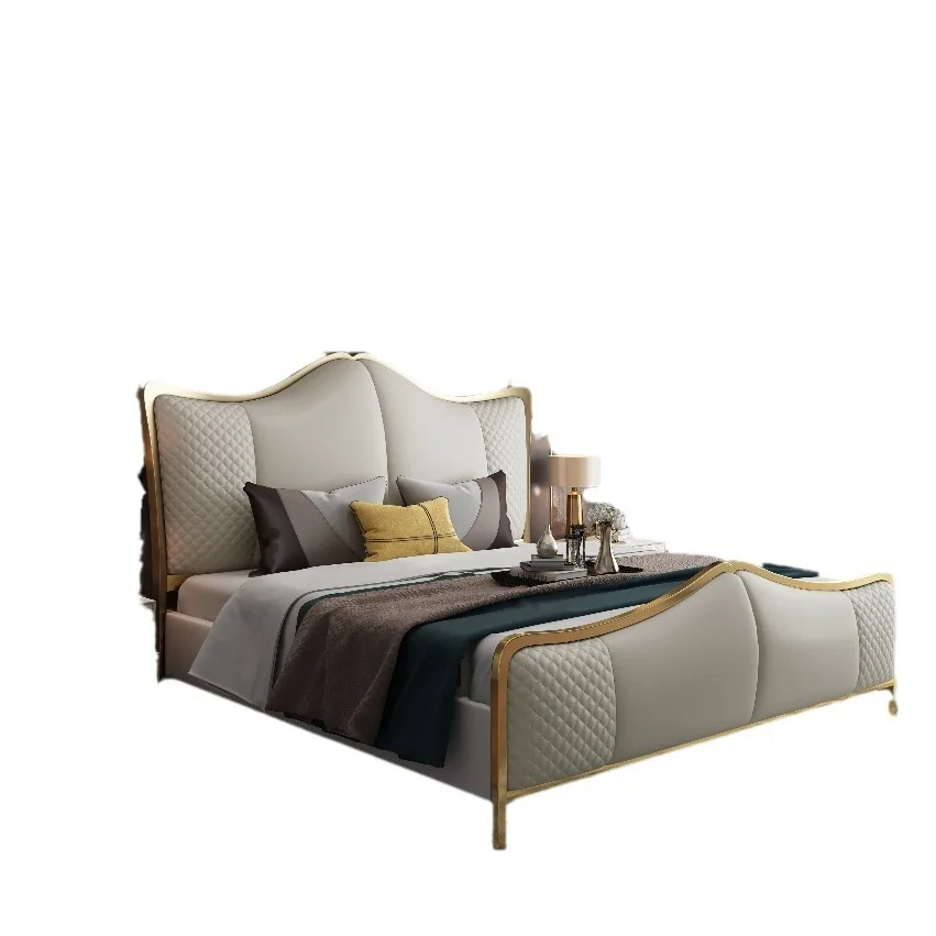 

Hot-selling wholesale bedroom furniture light luxury high-end leather bed light luxury leather bed master bedroom 1.8 meters dou