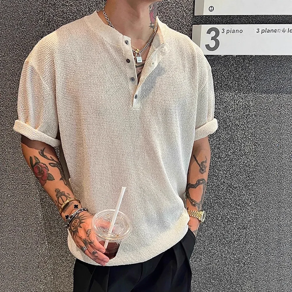 2026 Men Old Money Style Linen Henley Short Sleeve T Shirt Lightweight Lazy Soft Relaxed Fit Luxury Gentleman Half Sleeve Tops