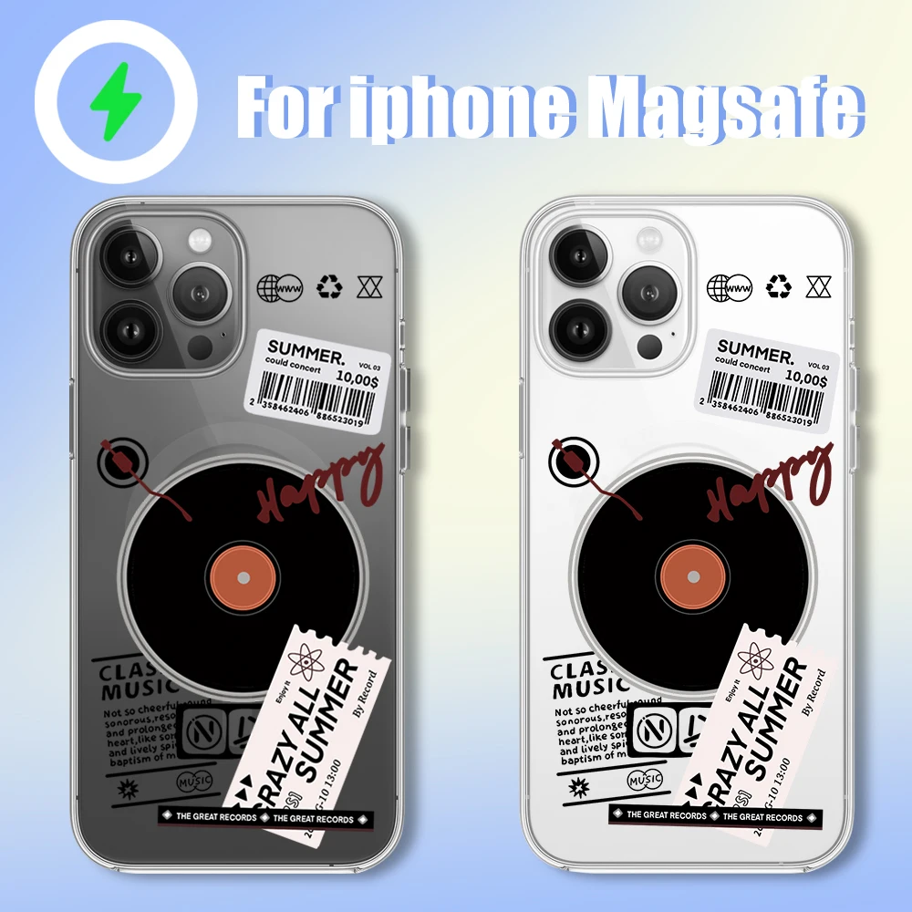 Collage Vinyl Label Art Phone Case for iPhone 12 11 13 14 15 16 Max Pro Plus Magsafe Magnetic Wireless Cover