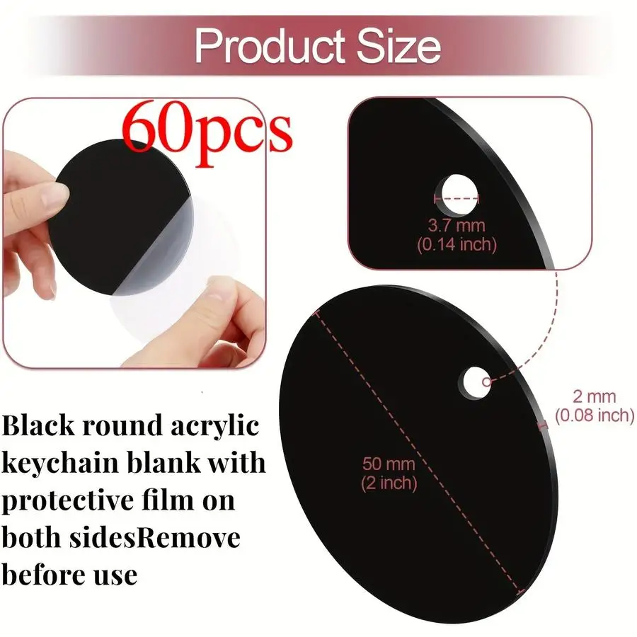 1/5/10/20/50/100pcs s/s Black Acrylic Blanks Circles, Unfinished Round Keychain Ornaments Blank for Vinyl Painting with DIY Keyc