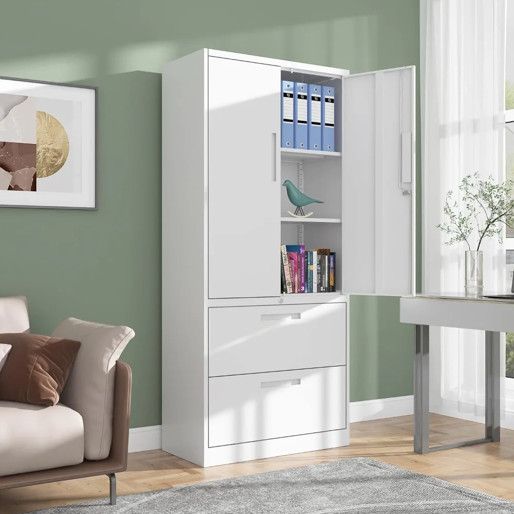 Armoire de rangement en métal avec portes et étagères, armoire de rangement en acier verrouillable, armoires à fichiers pour le bureau à domicile, égouts de proximité, 71 po