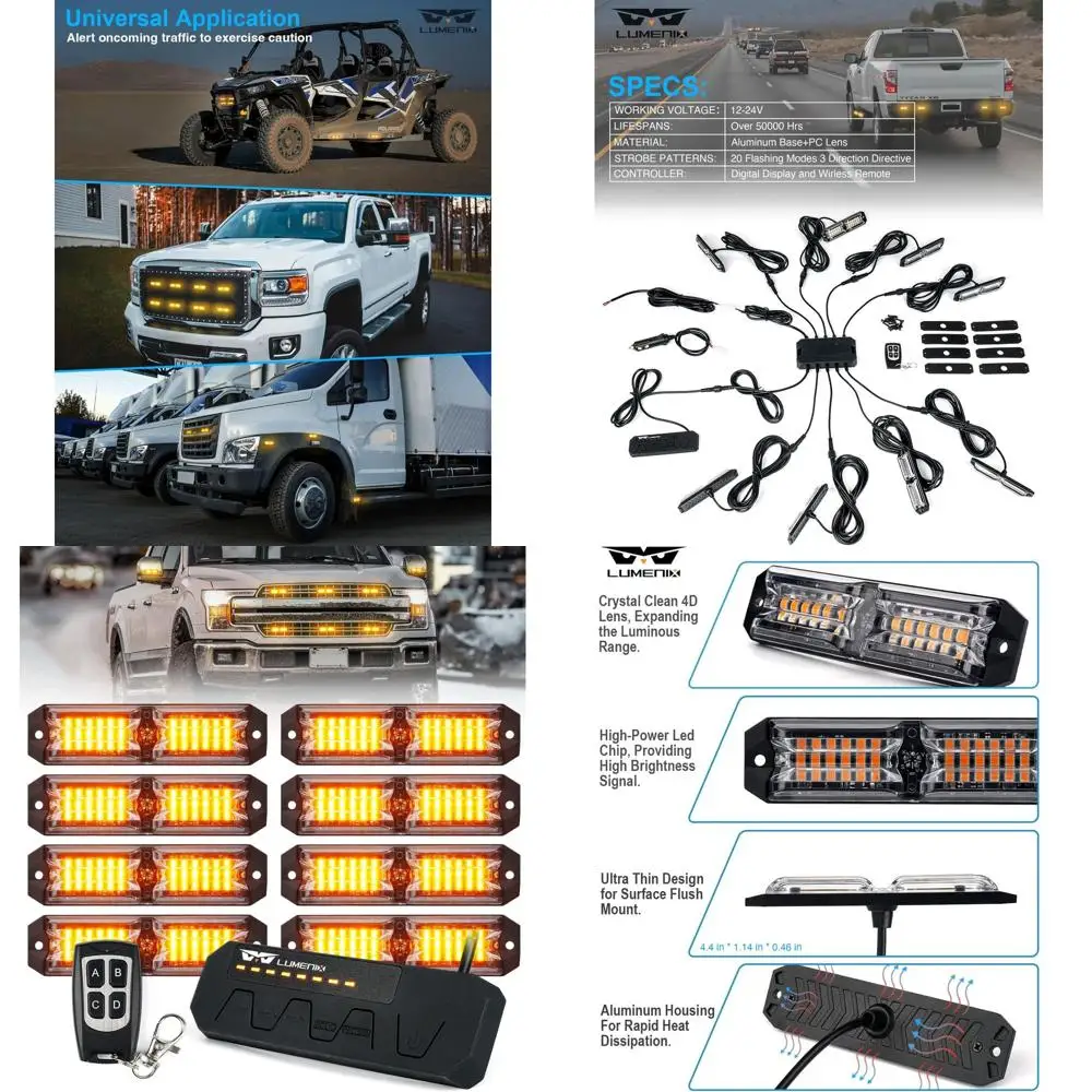 

Высокоинтенсивные светодиодные комплекты стробоскопов для решетки грузовика с контроллером, 8 шт., янтарные мигающие боковые габаритные огни для экстренных случаев и Const